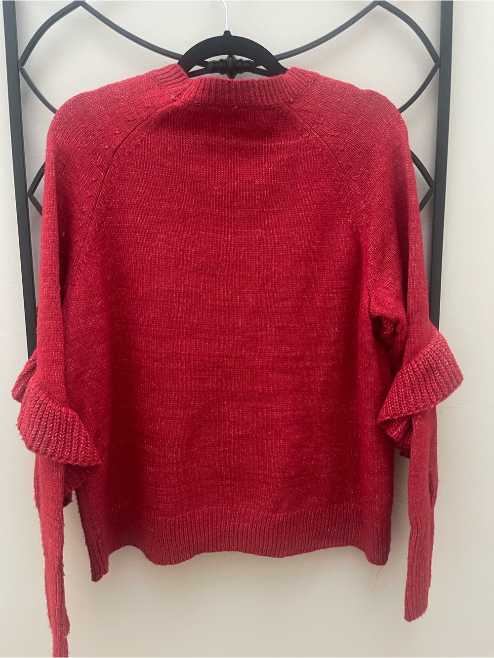 Women’s Red Ruffle Knit Sweater - Picture 5 of 5
